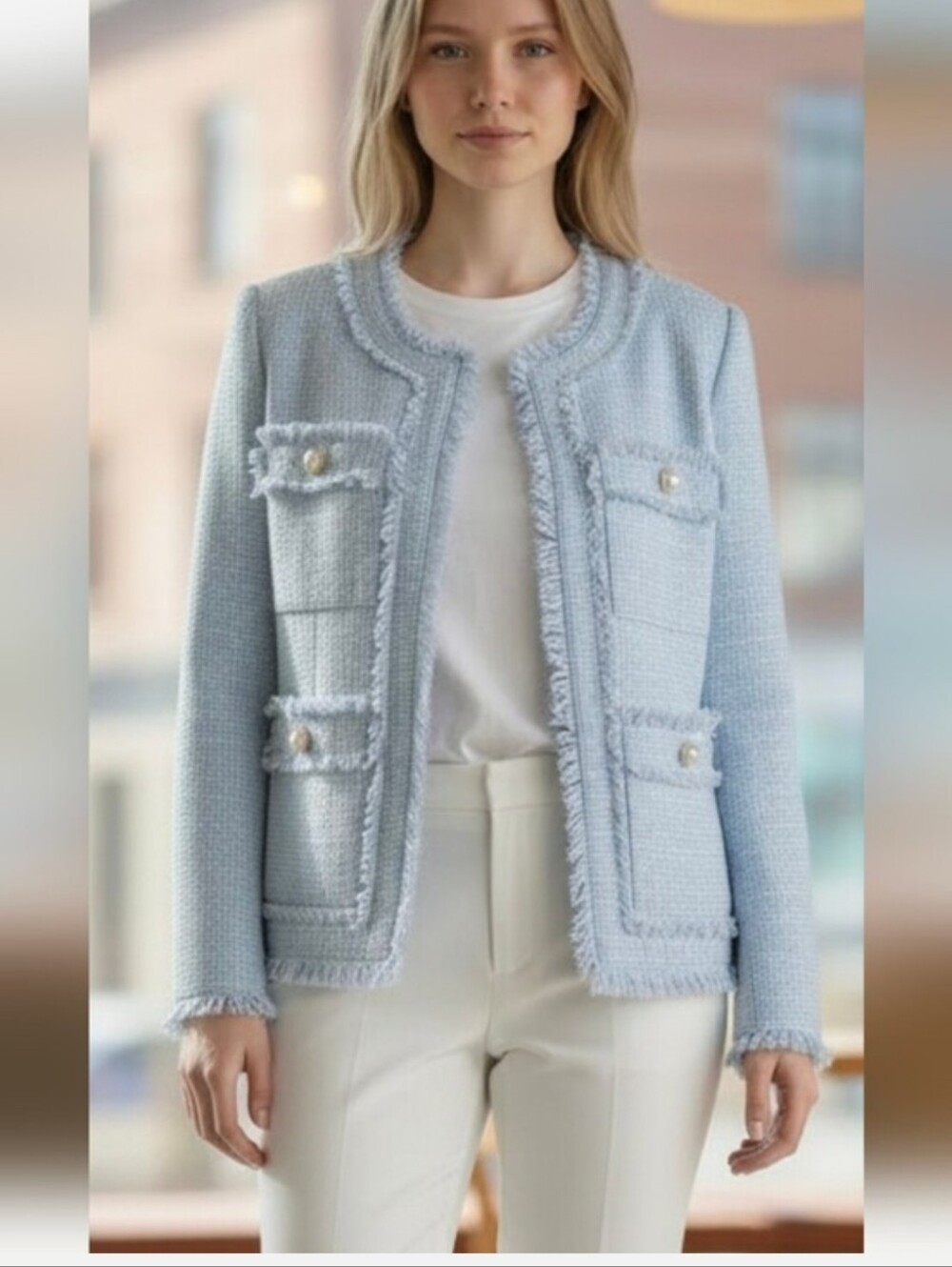 Nanette Lapore Tweed Blazer Jacket Dream Blue Small Chic Preppy New